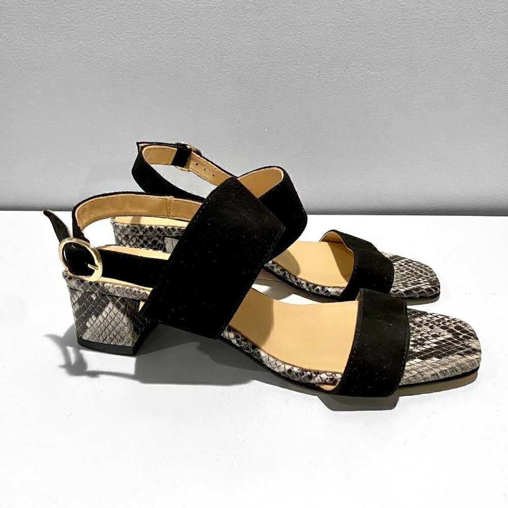 New Avellini Sandal Shoes Block Heels Shoes Black Leather 7.5